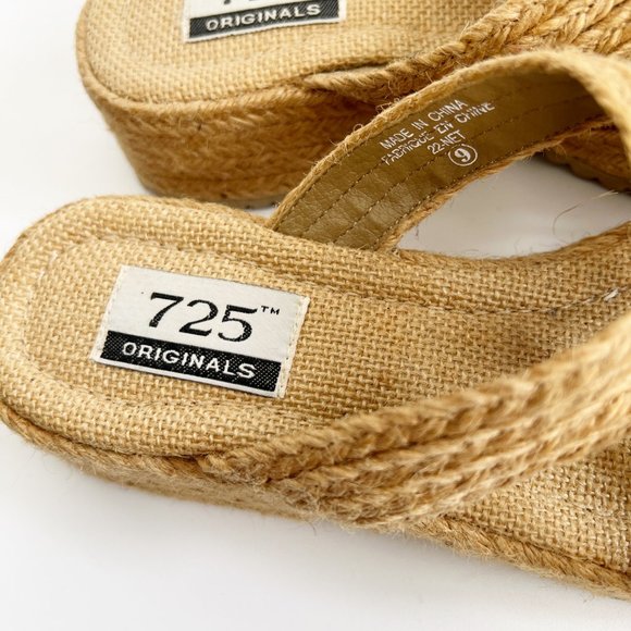 Vintage Rattan Woven Platform Heel Sandal Squared Toe Beach Summer 90s Y2K 2000s - Picture 3 of 7